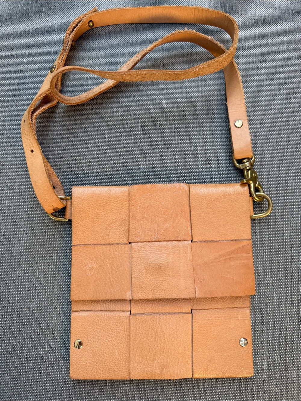 Handmade Leather Crossbody Bag - Natural with Brass